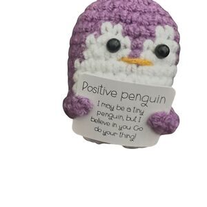 - Crochet Penguin Doll with Positive Affirmation Card in Purple